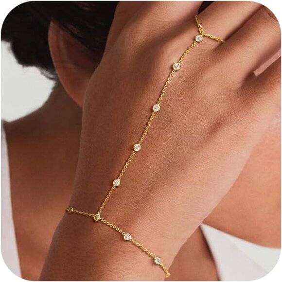 Jewelry - Gold Hand Chain Bracelet Womens 14K Gold Plated Dainty Waterproof Jewelry
